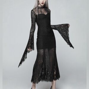 Elegant Black Lace Long Sleeve Dress